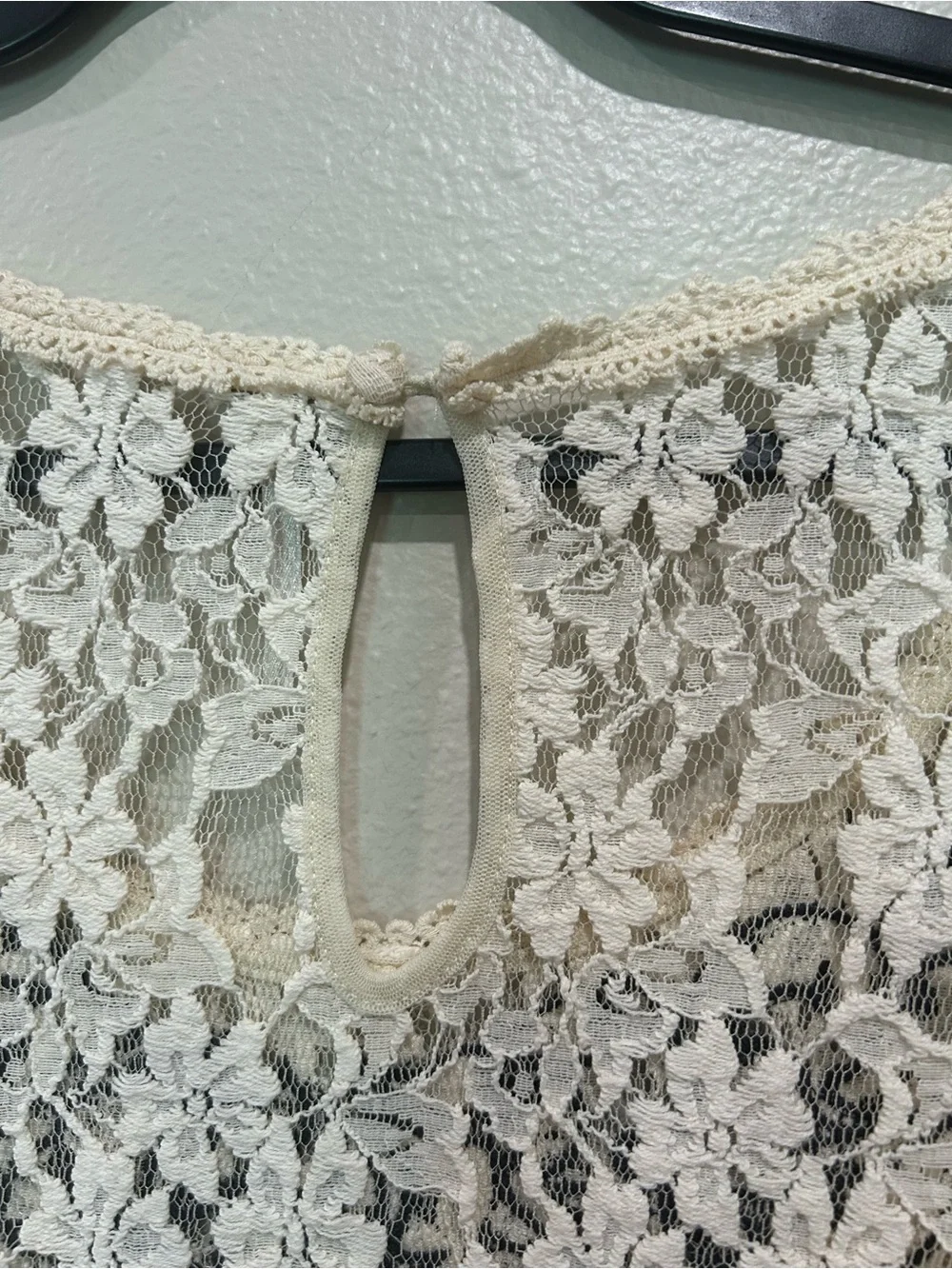 Free People Cream Lace Peplum Top with Navy/Black Appliqué
